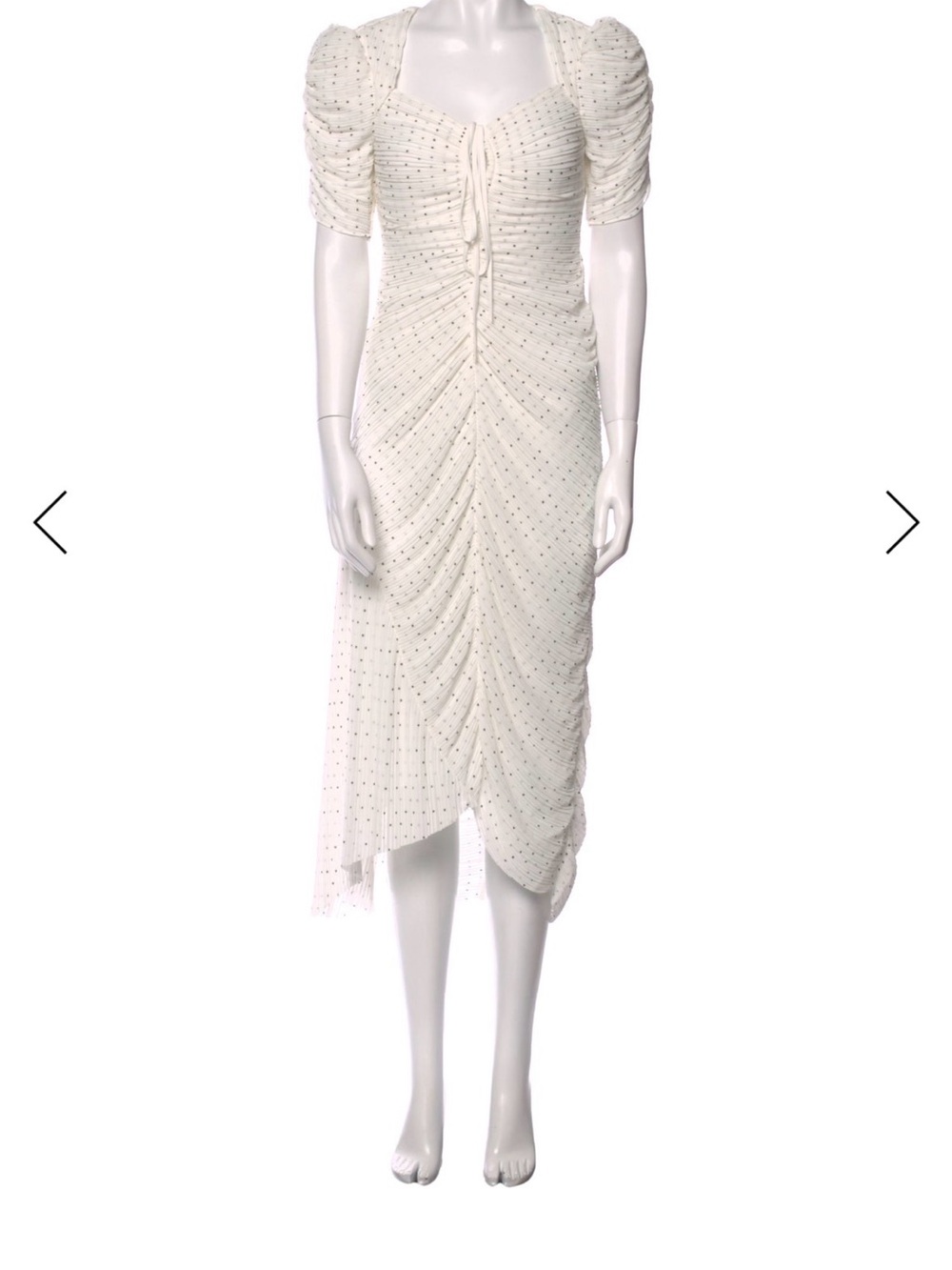 Frame Denim Ivory Dotted Ruched Midi Dress